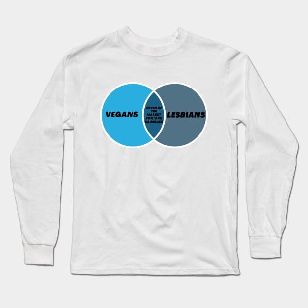 Lesbians & Vegans Often in the Market for Fake Sausages Venn Diagram Long Sleeve T-Shirt by Jean-Claude Venn-Diagram